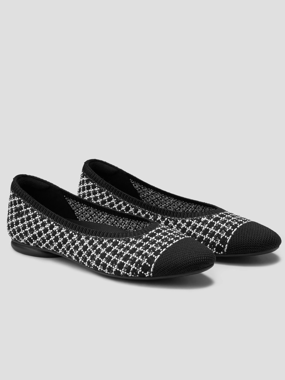 Vivaia Tamia Tweed Almond Toe Black and White Knit Flats